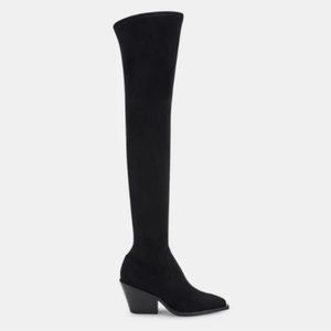 DOLCE VITA “Sparrow” Black Suede Over the Knee Almond Toe Heeled Boots SZ 7